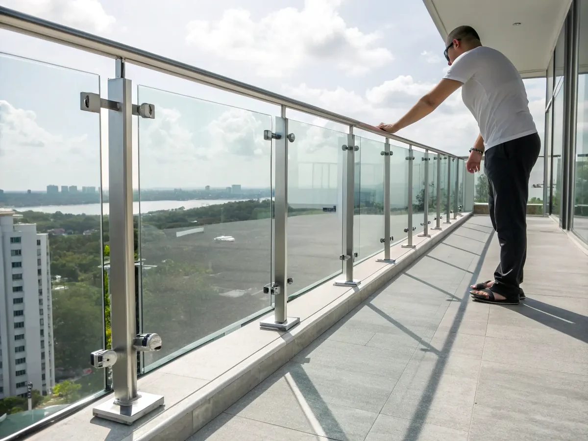 Baranda de vidrio templado con montantes de acero inoxidable en balcón con vista panorámica - obra de JN Aluminio en Neuquén